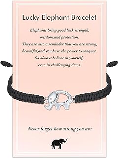 J.Endéar Elephant Bracelet for Women Girls, 925 Sterling Silver Handmade Braided Cord Rope Bracelet Adjustable, Good Luck Elephant Inspiration Jewelry Amulet Gift for Teenager