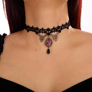 Gothic Light Rhinestone Black Lace Choker with Cable Chain and Lobster Clasp for Women, Teardrop-Shaped Pendant Design