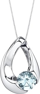 PEORA Sterling Silver Slider Solitaire Pendant Necklace for Women in Various Gemstones, Round Shape 6mm, with 18 inch Italian Chain