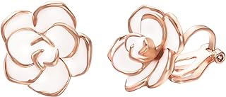 Yoursfs Clip Earrings for Women Not Pierced Ears 18K Rose Gold Plated Earrings Enamel White Rose Flower Earrings Fashion Jewelry