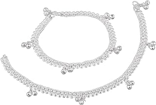 Efulgenz Indian Silver Tone Bell Charms Tassel Chain Anklet Set for Women Bracelet Payal Foot Jewelry
