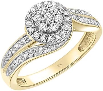 Brilliant Expressions 10K Yellow and White Gold 1/4 Cttw Conflict Free Diamond Round Cluster Halo Engagement Ring (I-J Color, I2-I3 Clarity)