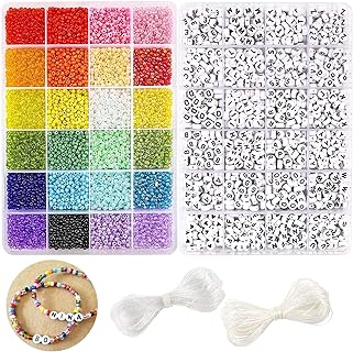 DICOBD 12000pcs 3mm Glass Seed Beads for Bracelets Making Kit with Letter Alphabet Beads, Friendship Bracelet Kits 8/0 Craft Bead for Jewelry Making Necklaces and Key Chains with 2 Rolls of Cord