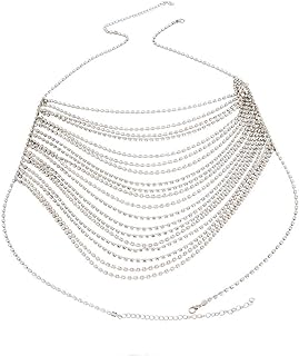Sinkcangwu Women's Crop Top Chain Necklace Diamond Rhinestone Bra Body Jewelry