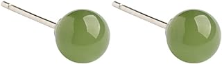 B&D Jade Stud Earrings, 0.24in & 0.31in Green Jade Earrings for Women, 925 Sterling Silver Earrings Studs for Sensitive Ears, Jade Jewelry for Women Good Luck Handmade Earrings Mothers Day Gifts for mom