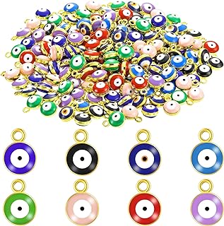 Hicarer Acrylic Evil Eye Beads Set - 160 Pieces in 8 Colors for DIY Jewelry Making - Necklaces, Bracelets, Pendants - Titanium & Acrylic