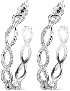 Elegant 925 Sterling Silver Twisted Hoop Earrings, Faux Leather Accented, Comfortable Clasp Design for Women