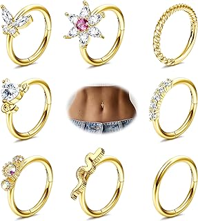 Drperfect 14G Belly Button Rings Hoop for Women Stainless Steel Belly Rings Hinged Seamless Clicker Navel Belly Rings Hoop CZ Butterfly Snake Belly Piercing Jewelry Gold Silver 10/12mm
