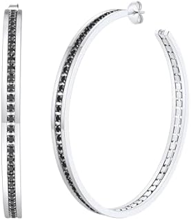 FindChic Sparkly Hoop Earrings for Women Stainless Steel/Gold Plated/Black Hoops with Cubic Zirconia Inlaid Hypoallegenic Jewelry 40mm/60mm/80mm Width, with Gift Box