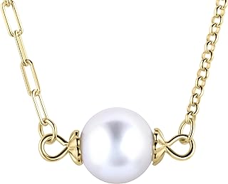 Sterling Silver Layered Chain Necklace, Natural Pearl Pendant necklace with Certificate, Fine Jewelry Box, Silver Polishing Cloth, Gift Bag, Choker Statement Necklaces for Women Trendy