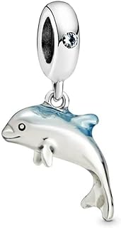 PANDORA Shimmering Dolphin, Navy Enamel & Green Crystal 925 Sterling Silver Dangle Charm - 798947C01