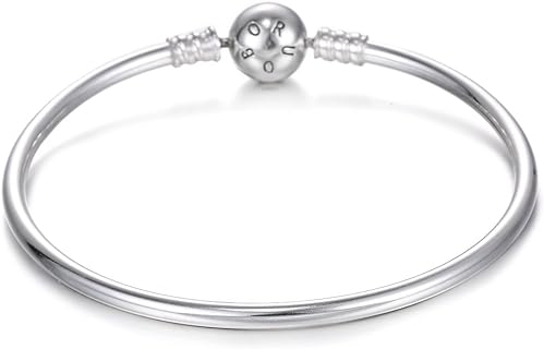 Chamilia Bead Bracelet in Elegant White-Gold and Sterling Silver with Bead Chain and Snap Clasp - Luxury 7-inch Bangle for Troll, Biagi, Zable Charms