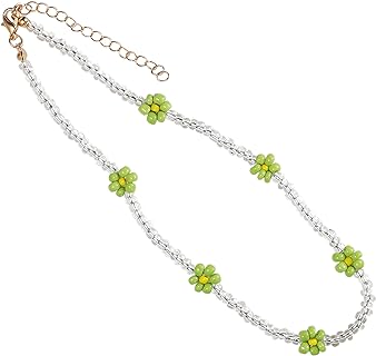 Boho Seed Bead Rainbow Daisy Flower Choker Necklace Collar Colorful Chain Necklaces Collar Adjustable Cute Jewelry for Women Girls Gifts Hawaiian Bohemian