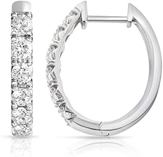 Natalia Drake Small Oval Crown Set 1 Cttw Diamond Hoop Earrings for Women in Rhodium Plated 925 Sterling Silver