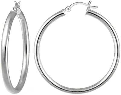 925 Sterling Silver Hoop Earrings for Women 3MM 4MM 5MM Round Silver Hoop Earrings for Women Teens Girls Jewelry, 20MM-50MM Diameter