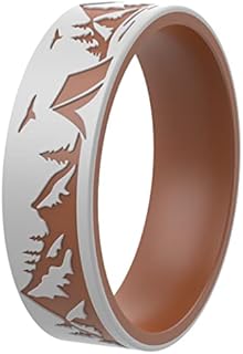 Unisex ThunderFit Silicone Wedding Ring, Light Grey/Dark Brown Mountain Design, Size 5.5-6 - Perfect for Active Lifestyles