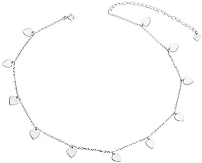 Sterling Silver Rolo Chain Choker Necklace with Lobster Clasp, 13+3 inches Length, Girl's Silver Bead Necklace with Disc Pendant