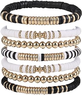 Handmade Surfer Heishi Clay Bead Stackable Elastic Bracelets Bohemian Colorful Vinyl Disc Stretch Bangle Friendship Summer Beach Boho Jewelry Set for Women Girls