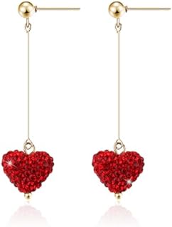 Mother's Day Earrings for Women, Red Heart Red Earrings Dangle Tassel Long Love Earrings for Girls Gift Sweet Cute Valentine's Day