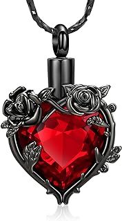 Rose Crystal Heart Cremation Locket Pendant Necklace with Box Chain - Durable Stainless Steel Memorial Keepsake Jewelry for Women and Girls