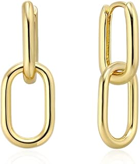 14K Gold & Cubic Zirconia Convertible Snap Back Paperclip Link Earrings for Women with Geometric Hoop Design - 22mm