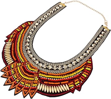 YAZILIND Women's Ethnic Style Beaded Choker Collar Necklace with Alloy Chain and Lobster Clasp Design
