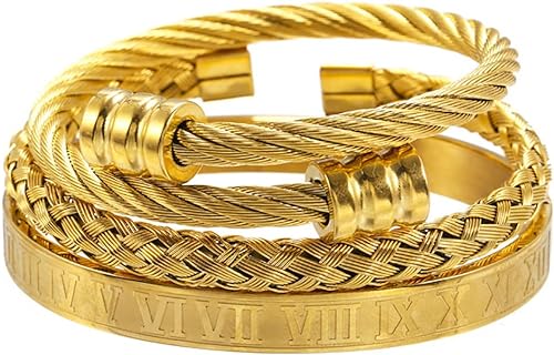Gold Silver Rose Gold Plated Bracelets for Men Women Roman Numeral Bangle Bracelet Stainless Steel Personalized Engraved Unisex Gift