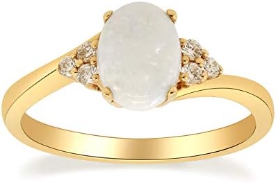 Gin & Grace 10K Yellow Gold Women's Ethiopian Opal and Diamond Engagement Ring - Size 6