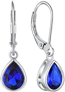 Leverback Sapphire Drop Earrings in Sterling Silver for Women - Dainty Teardrop Design