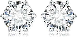 Women's Large Moissanite Diamond Earrings - Sterling Silver Stud Design with Classic Round Cut Cubic Zirconia - Luxury Jewelry Gift Set by JewelryPalace