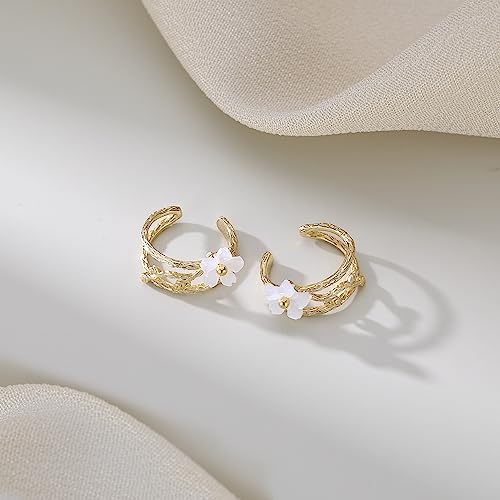Solid 925 Sterling Silver Flower Cuff Clip-On Earrings Cartilage Wraps for Women Girls Helix Ear Cuffs No Piercing