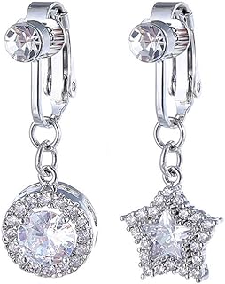 Clip-On Cubic Zirconia Belly Rings - Sparkling Star Round Design, Faux Belly Button Jewelry for Women/Girls in Stainless Steel - Perfect Gift, Non-Piercing, 2PCS by Niaspi