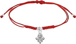 Sterling Silver Hamsa Charm Bracelet with Adjustable Cotton Rope for Women | Mini Hand-Shaped Sterling Silver Charm on Red Rope