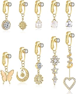 Copper-Crafted 10Pcs Set of Clip-on Fake Belly Button Rings, Non-Piercing Navel Jewelry with Shiny CZ Inlays- Versatile, Hypoallergenic and Easy to Wear