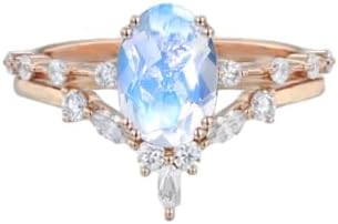 10K 14K 18K Solid Gold Oval Cut Gemstone and Moissanite Wedding Ring Sets for Women 2pcs Gemstone Engagement Ring Set Bridal Promise Ring Sets Free Engraved