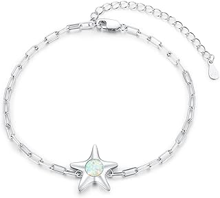 Echooy Seaside Sterling Silver Anklet with Opal Starfish Design & Lobster Claw Clasp - Beach-Inspired Jewelry for Women