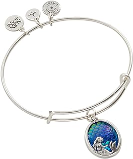 Alex and Ani Mermaid Charm Bangle Bracelet, Path of Symbols, Shiny Antique Silver Finish, 2 to 3.5 in