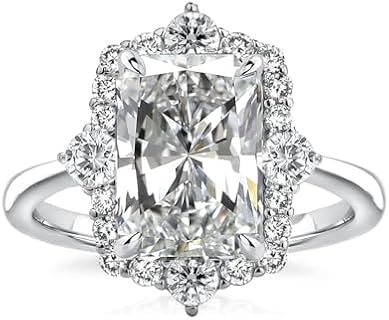 3.5ct Halo Radiant Cut Engagement Ring for Women Sterling Silver Solitaire Promise Ring18K Solid White Gold Plated Wedding Rings