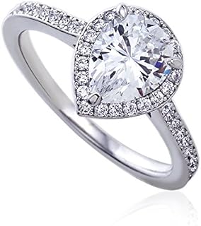 Sterling Silver Ring 1.75 Carat Pear Cut CZ Stone Halo Wedding Engagement Ring (Size 5 to 9)