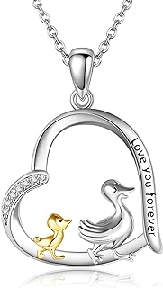 Cubic Zirconia Accented Sterling Silver Duck Pendant Necklace on Box Chain for Women and Girls
