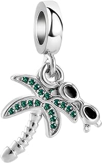 TGLS Women Girls Coconut Palm Tree with Sunglasses Holiday Beach Charm Compatible With Pandora Charms Bracelets