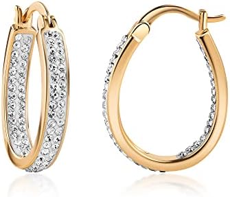 Barzel 18K Gold Plated Inside Out Crystal Hoop Earrings for Women
