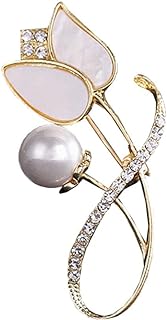 Tulip Brooch Rhinestone Pearl Flower Pin Plant Collar Pin for Wedding Party Birthday Jewelry Gifts for Women Girls