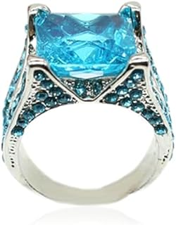 HSQYJ Luxury Blue Red Oval Cubic Zirconia Promise Rings Classic Style Crystal Anniversary Wedding Engagement Bands Cocktail Ring for Women Girl Gold Plated Jewelry Gifts