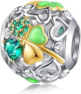 925 Sterling Silver Lucky Clover Charm Bracelet with CZ Stone - For Women, Perfect for Pandora Bracelets and Necklaces