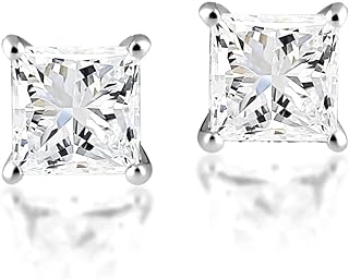 GIA Certified 1 to 2 Carat Princess Cut Diamond Square Stud Earrings for Women in 14k White Gold (J-K, SI1-SI2, cttw) 4-Prong Setting Screw Back by Carat Craze