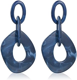 Stunning Navy Blue Bohemian Vintage Acrylic Geometry Drop Earrings with Chain Stud Detailing Perfect for Women and Girls