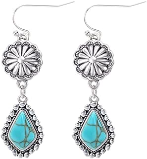Colloca Turquoise Dangle Earrings for Women, 925 Sterling Silver Hook Western Teardrop Bohemian Earrings, Boho Drop Earrings for Girls, Gift Box included