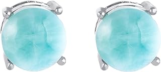 Round Sterling Silver Larimar Stud Earrings with Push Back for Women, Hypoallergenic, Various Sizes Available 3mm - 10mm, Ideal Gift, Includes Gift Box