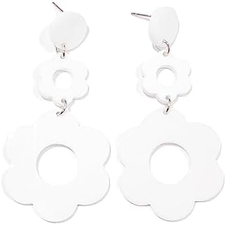 Cute Hollow Flower Dangle Earrings Vintage Resin Flower Daisy Earrings 60S 70S Party Jewelry Mother's Day/Valentien's Day Gift for Women Girls